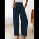 thumbnail image 4 of Pantalones de Salón Anchos para Mujer con Bolsillos, Cintura Alta, Ajustables, con Nudo y Holgados. Azul Marino XL, 4 of 7