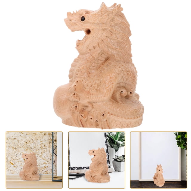 SEWACC Exquisitely Detailed Dragon Statue for Home Decoration Crafted from Synthetic Material Khaki Color 7.5 Inches