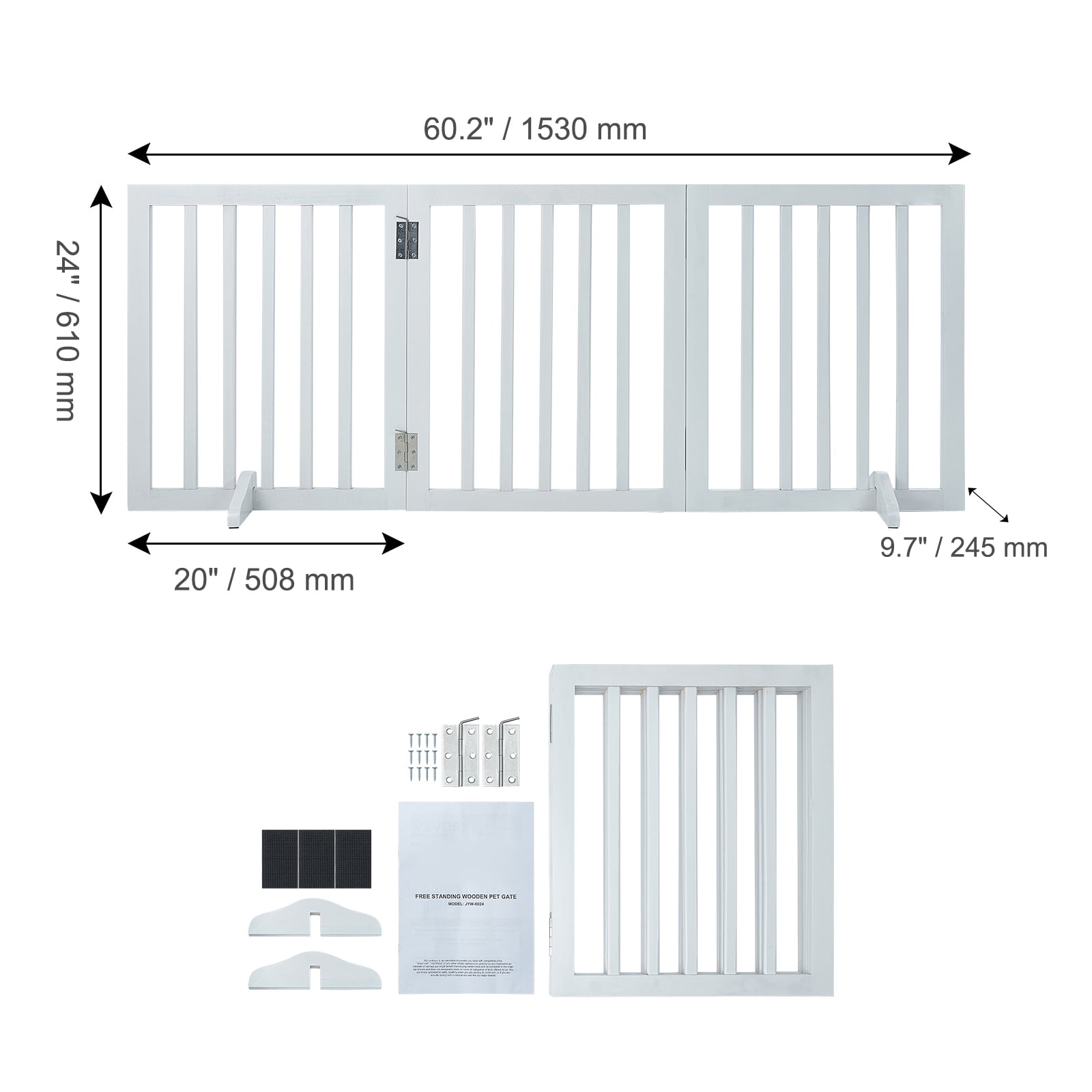 KFFKFF 24x60 inch Free Standing Dog Gate Freestanding Pet Gate Foldable White