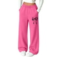 thumbnail image 2 of Cethrio Girls Sweatpants, Open Bottom Printed Fleece-lined Elastic Waist Straight-leg Pants Hot Pink Size 11-12 T, 2 of 6