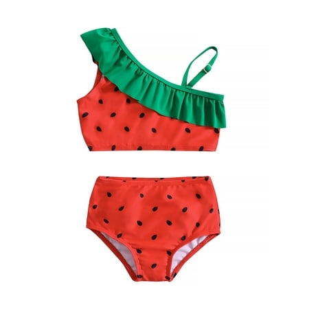 

Peyakidsaa Kids Toddler Baby Girls Bikini Set Ruffled Watermelon Seeds Print Tops and Briefs for Summer Beach