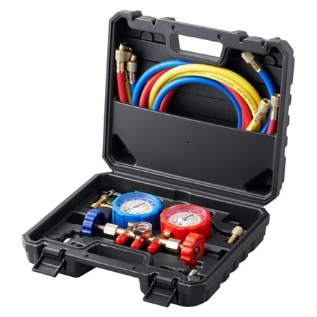 Refrigerant Manifold Gauge Set - 3 Way AC Gauge for R134A R22 R12 5ft Hoses & Couplers Auto AC Charging & Evacuation Tool