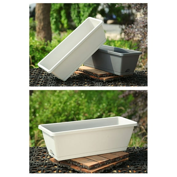 Plastic Flower Box Planter,Window Box Planter with Tray,Weatherproof Resin Box, Removable Tray for Indoor & Outdoor Use, Gardening