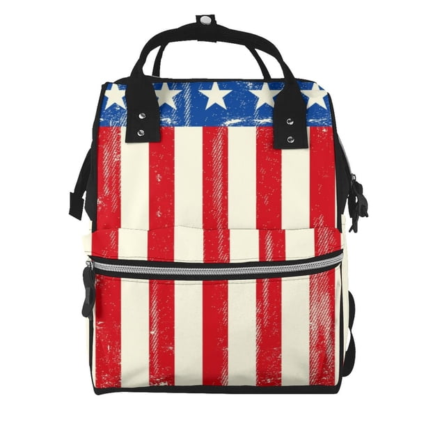 Fotbe America Flags2 Mochila Maternidad - Lona de Sarga Impermeable, Mochila de Pañales de Gran Capacidad con Múltiples Bolsillos y Correas Ajustables