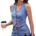thumbnail image 3 of Chaleco Vaquero Sin Mangas con Cuello en V para Mujer Azul L, 3 of 10