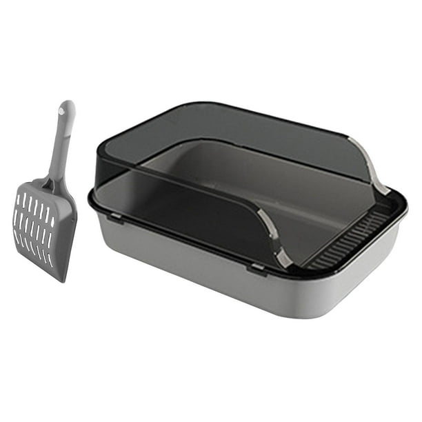 Caja de arena para gatos con bandeja de arena para mascotas semicerrada con lado alto y parte superior abierta para Gris Yuyangstore Bandeja de arena para gatos