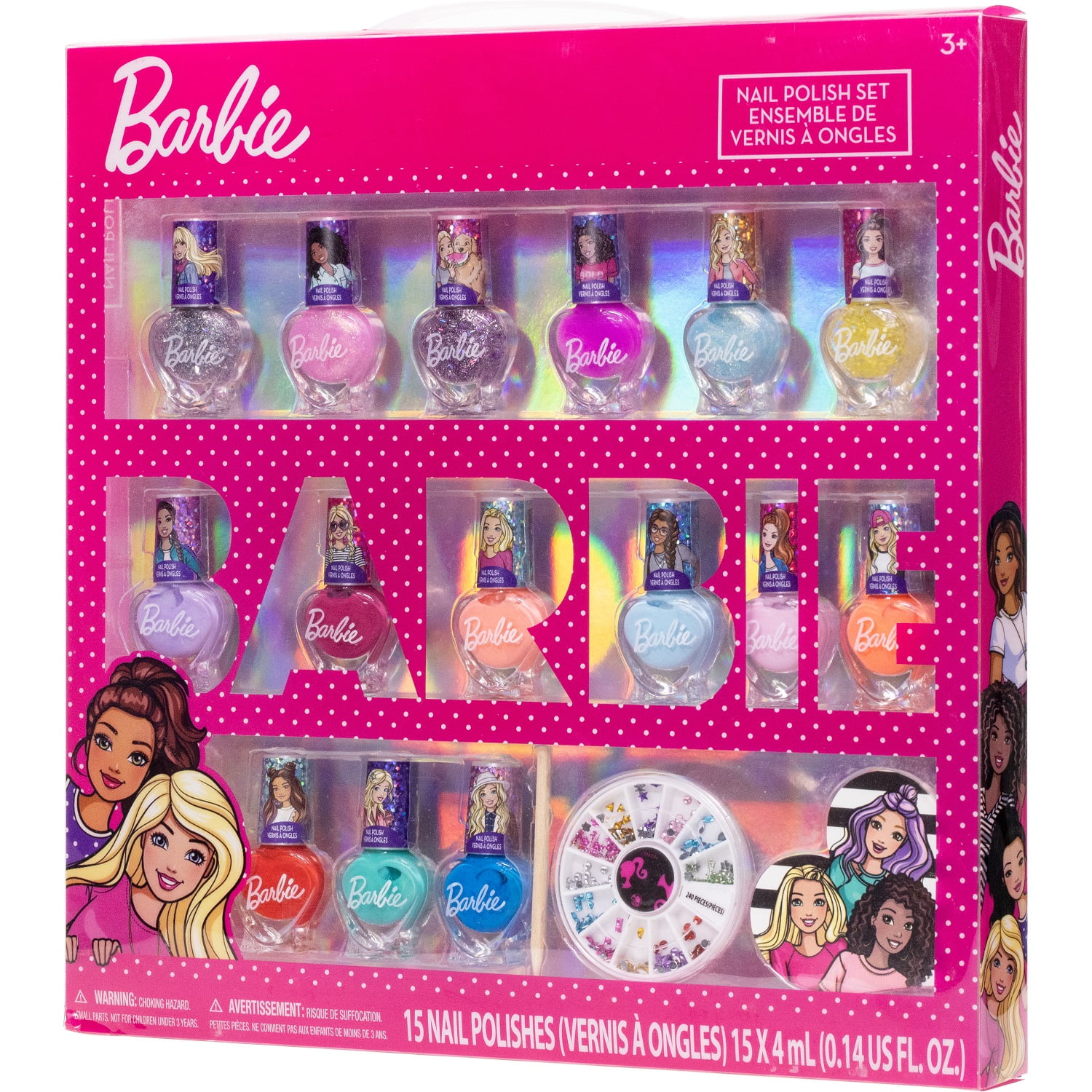 Townley Girl Mattel Barbie 9pc Girls Fashionista Non Toxic Nail Polish  Manicure Pedicure Playset with Nail
