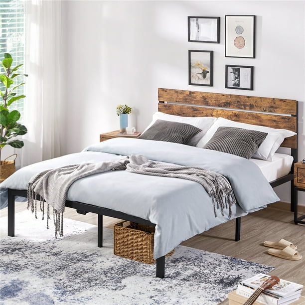 Smilemart Metal Queen Size Bed Frame, How To Attach A Wooden Headboard Metal Bed Frame