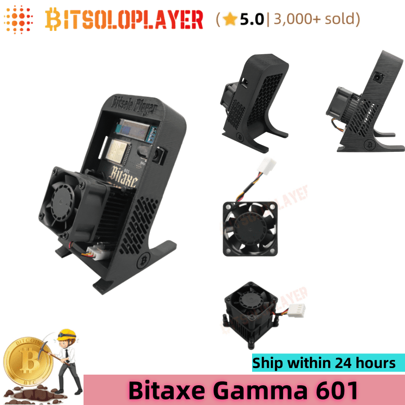 BTC Lottery Miner Bitaxe Gamma 601 BM1370 Chip 1.5TH/s 2.4G WiFi Crypto Mining Machine Bitcoin Solo Miner with Stand Silent Fan for Home Lotto Mining,Black Stand