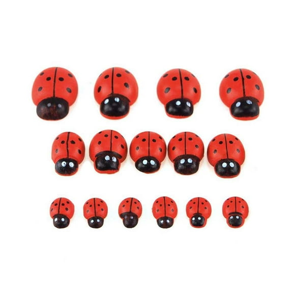 Self Adhesive Lady Bug Wooden Favors, 3 Size, 15-Piece