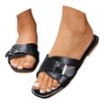 thumbnail image 3 of HNMKIU Women Sandals Fashion Slide Style with Buckle Strap Comfortable Thick Sole Flat Summer Slides for Women Outdoor Casual Wear Beach Shoes Black,5, 3 of 6