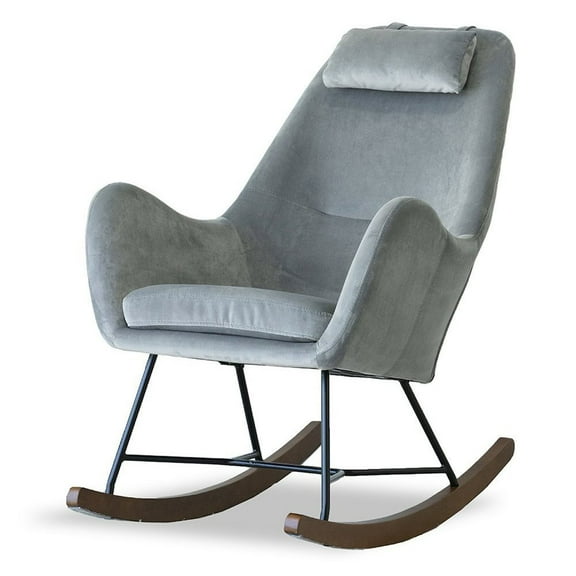 Revi Mid Century Modern Glider Velvet Rocking Chair for Nursery in Gray