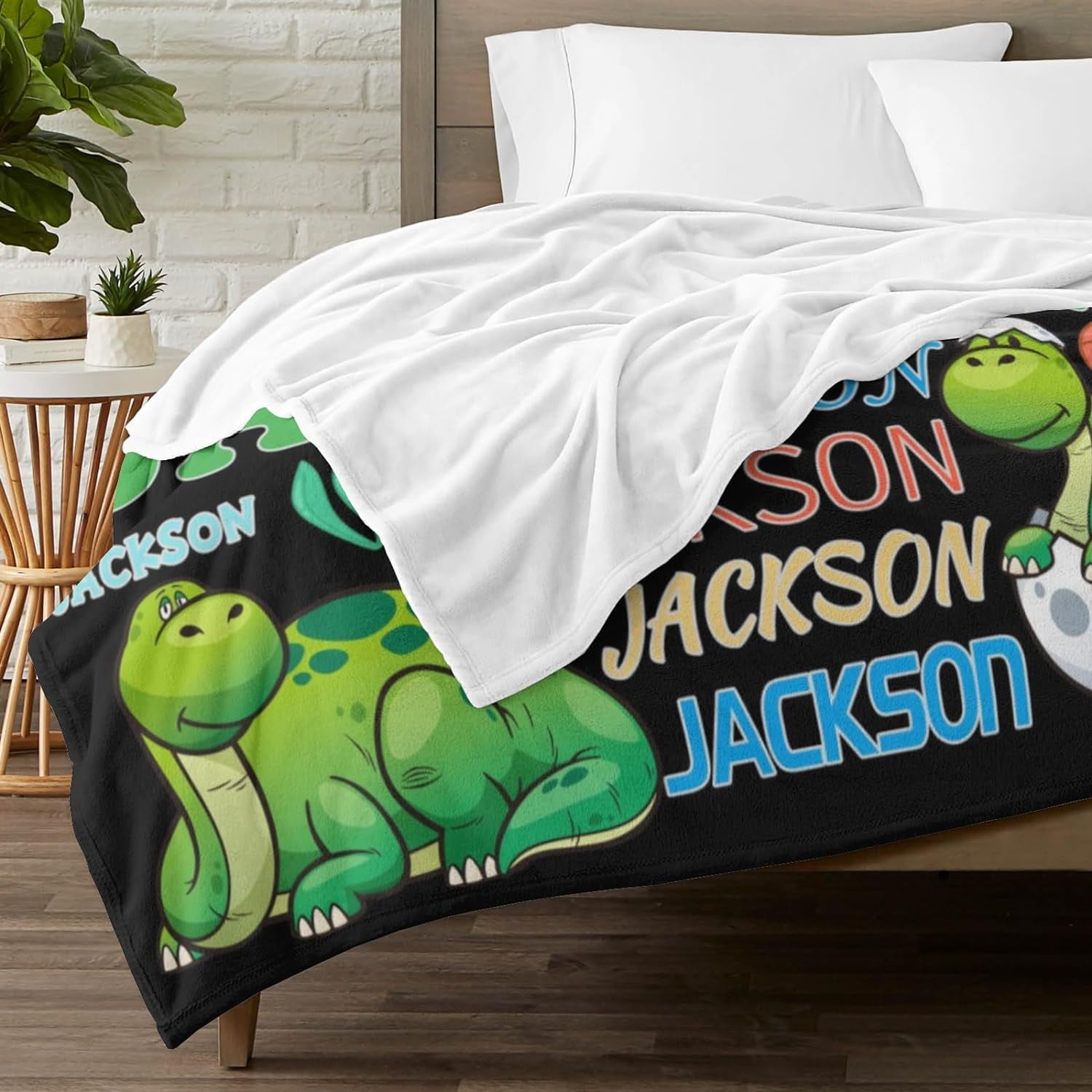 Personalized Dinosaur Blanket for Kids, Custom Dino Throw Blanket with Name for Boys and Girls, Toddler Bed, Room & Bedroom Decor, Unique Blankets for Children