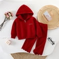 thumbnail image 4 of CYRBOKO Sweaters Outfit Sets for Girls, Zipper Comfy Fall Winter Long Sleeve Hooded Tops and Flared Pants Red Size 1-2 T, 4 of 5
