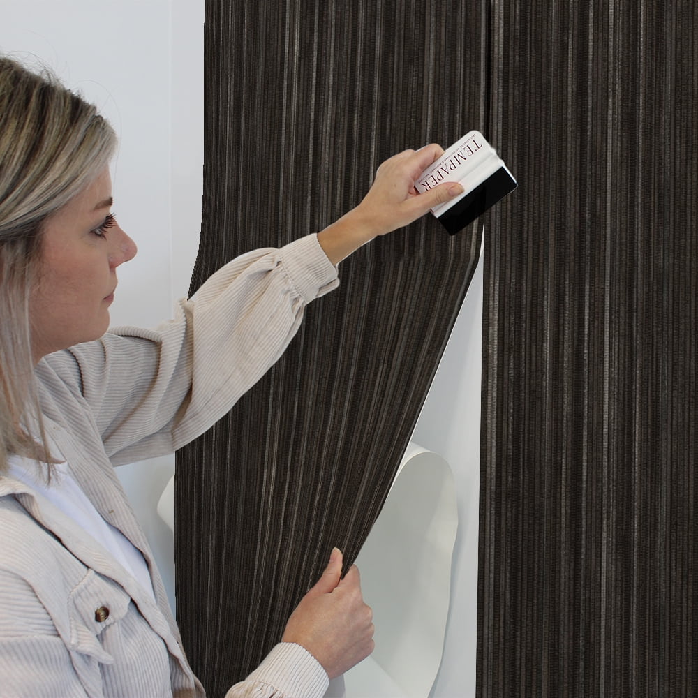 Tempaper Textured Faux Grasscloth Metallic Black Peel and Stick Wallpaper, 20.5" x 16.5'
