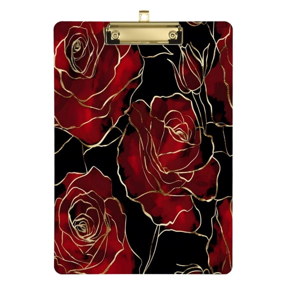 Red Rose Flower with Gold Acrylic Clipboards A4 Standard Letter Size Clipboard 12.5" X 9" Clip Board for Students Teacher Office