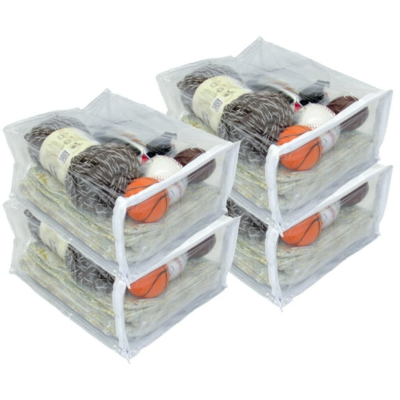 4-Pack Heavy Duty Vinyl Zippered Closet Square Storage Bags (Clear) (9" x 11" x 5") for Sweaters, Blankets, Arts & Crafts, Toys and Much More! 2.1 Gallon