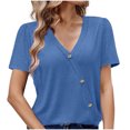 thumbnail image 4 of Tops de Color Sólido para las Mujeres, Botón de Cuello en V de Manga Corta, Top de Moda Casual para las Mujeres, 4 of 9