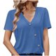thumbnail image 4 of Tops de Color Sólido para las Mujeres, Botón de Cuello en V de Manga Corta, Top de Moda Casual para las Mujeres, 4 of 9