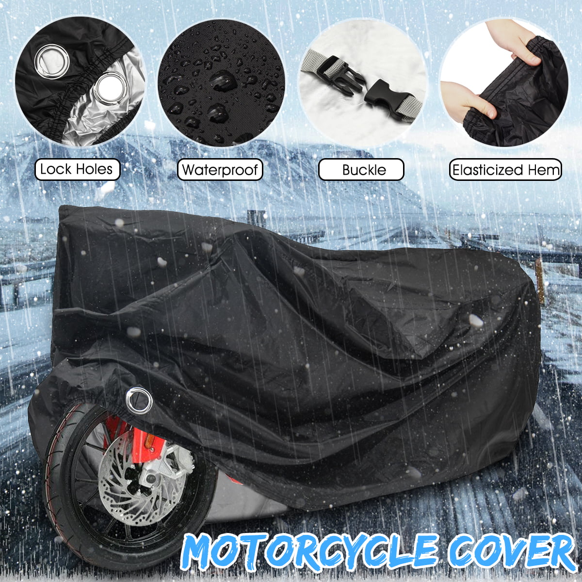 Motorcycle Cover Black XXXXL Waterproof Bike Outdoor Rain Dust UV Snow Protector