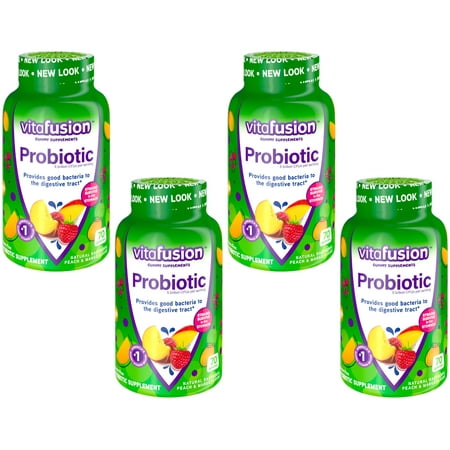 4 Pack Vitafusion Probiotic Gummy Supplement Raspberry Peach Mango 70 Gummies