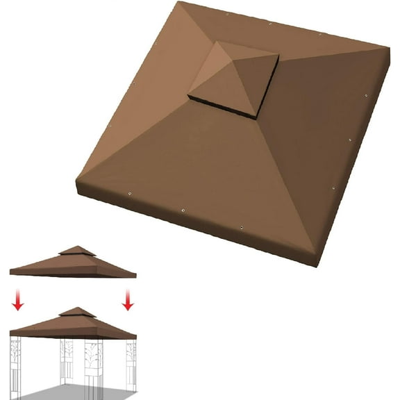 ZOPan 10x10 FT Gazebo Replacement Canopy Top Cover 2-Tiered Upgraded Patio Sunshade UV Protection, Canopy Cover ONLY (Brown)