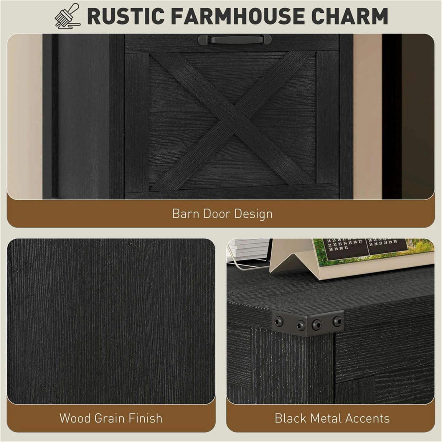 Demi Bonn Modern 3-Drawer Filing Cabinet for Letter, A4 and Legal Size, Home Office, Rustic Farmhouse Vertical File Cabinet, Black