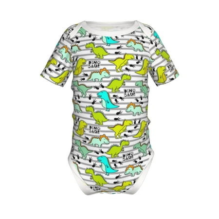 

Yiaed Funny Dinosaurs on Stripes Print Infant Climbing Short Sleeve Onesie One-Piece Baby Bodysuit Clothes 0-12 Months -6 Months