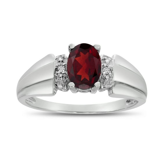 10k White Gold Oval Garnet And Diamond Ring