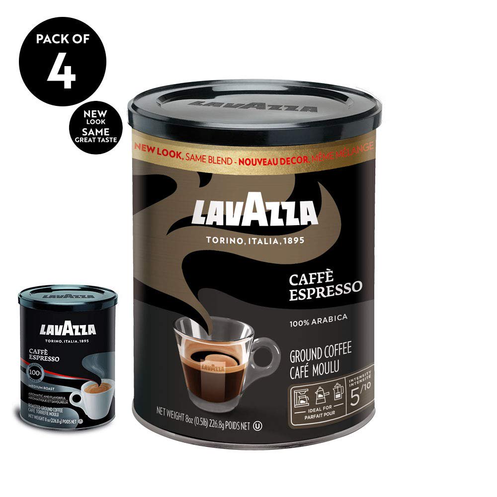 Lavazza Caffe Espresso Ground Coffee Blend, Medium Roast, 8Ounce Cans,Pack of 4