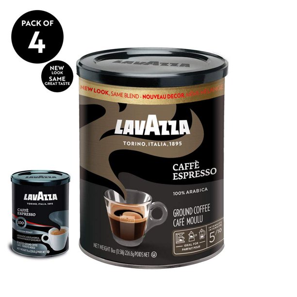 Lavazza Caffe Espresso Ground Coffee Blend, Medium Roast, 8Ounce Cans,Pack of 4