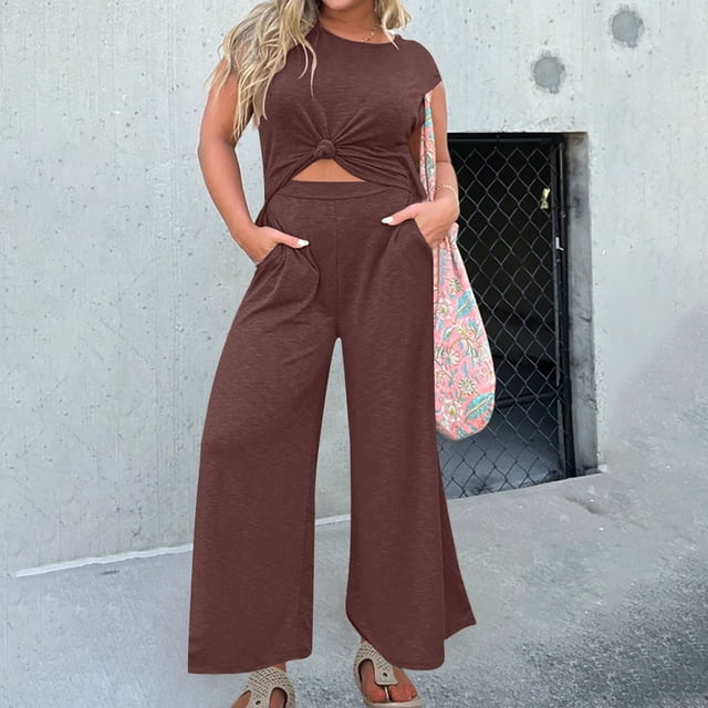 BEFOKA Pantalons Grande Taille pour Femmes, Pantalons d'Été en Solde pour Femmes, Combinaison Décontractée Sans Manches à Col Rond Taille Élastique pour Femmes