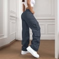 thumbnail image 2 of Ladies High Waist Straight Leg Trousers with Side Pockets Elastic Waist Comfortable Loose Fit for Office and Casual, 2 of 8