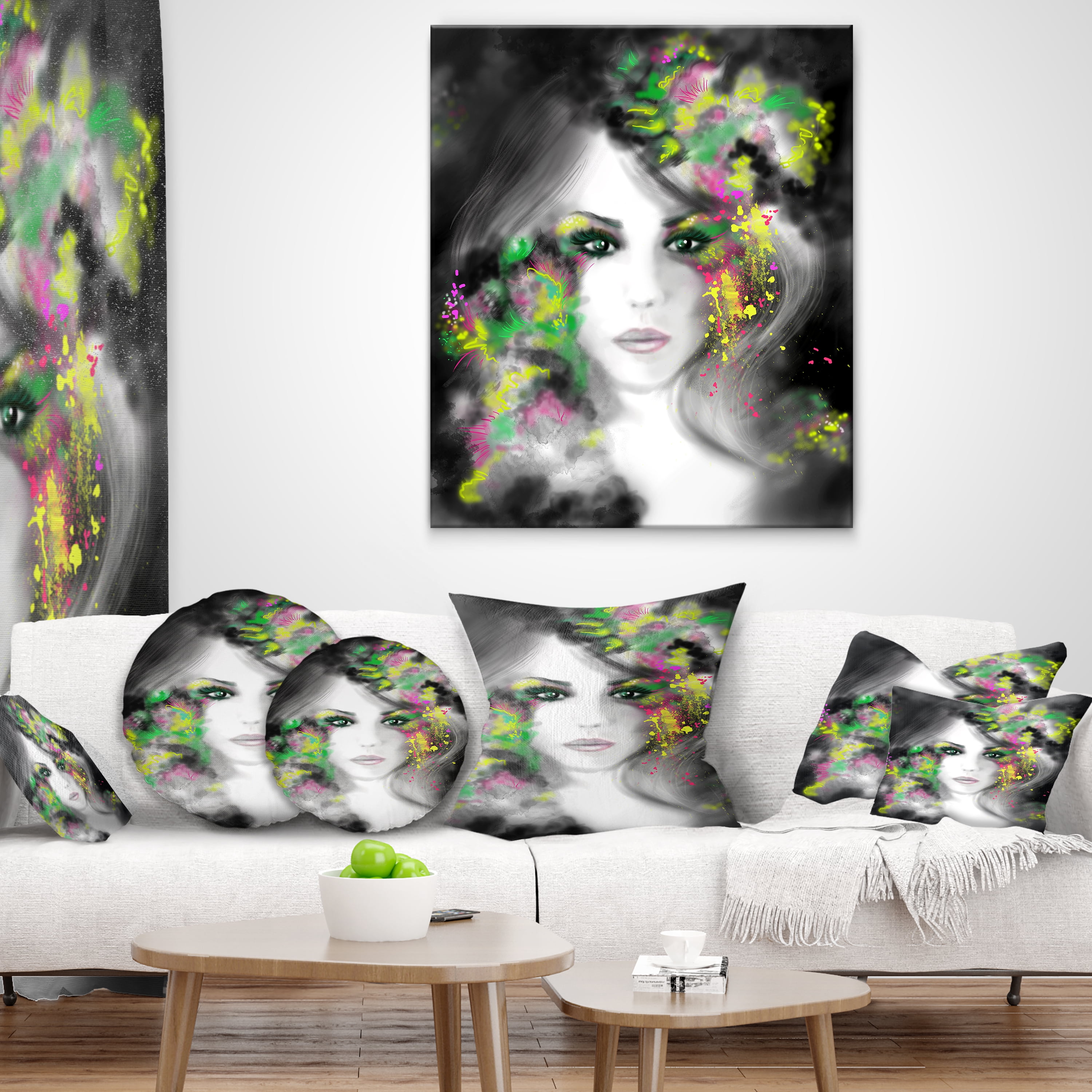 Designart Fantasy Portrait Woman - Abstract Portrait Throw Pillow - 18x18
