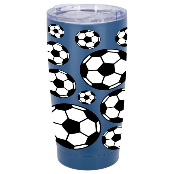 100 North 20 Ounce Stainless Steel On the Go Travel Tumbler With Push Top Lid, Soccer Ball Blue