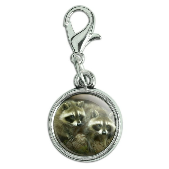 Cute Raccoons Curiosity Antiqued Bracelet Pendant Zipper Pull Charm with Lobster Clasp
