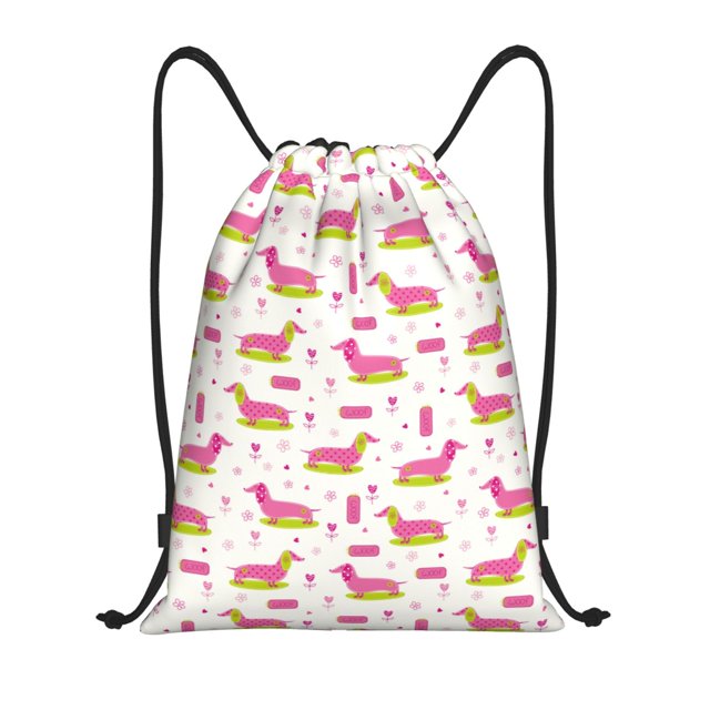Lsque Dachshund Dog Puppy Print Drawstring Backpack Bag Sport Gym Sackpack Cinch Bags Drawstring Bags Draw String Sport Bag-Small