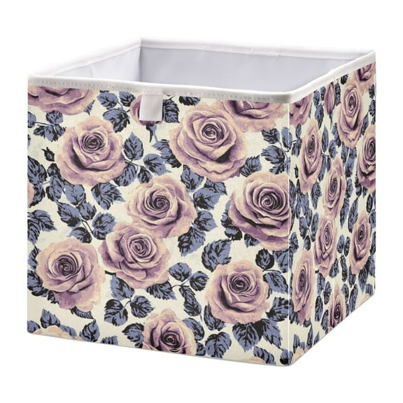 WOBOGO Mauve Vintage Rose Storage Basket Foldable Easy to Clean Durable with Hollow Support Plate with Handle 11.02×11.02×11.02 in