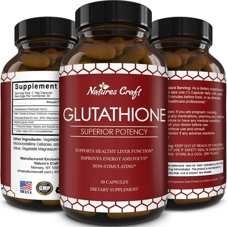 Natures Craft's Best Glutathione Supplement - Natural Skin Whitening Anti-Aging Benefits Reduced L-Glutathione Pills for Men & Women - Pure Antioxidant Milk Thistle Extract Liver Health GSH (Best Way To Detox With Suboxone)