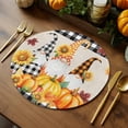 thumbnail image 5 of Fall Round Placemats Set of 4 Plaid Gnome Place Mats Thanksgiving Woven Placemat Orange Pumpkin Maple Leaf Plaid Linen Circle Braided Table Mat for Kitchen Dining Table Party Home Decor 15 Inch, 5 of 9