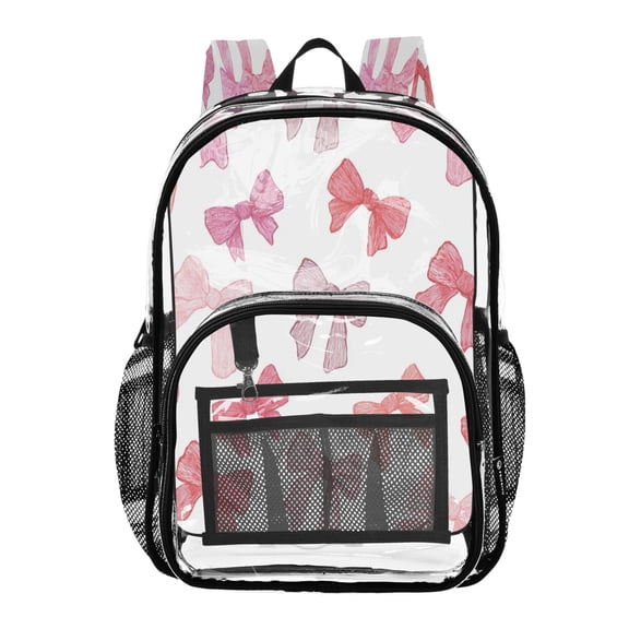 PVC Transparent Backpack Stylish & Durable Clear Backpack Perfect for School, Travel and Outings Pink Bows Pattern