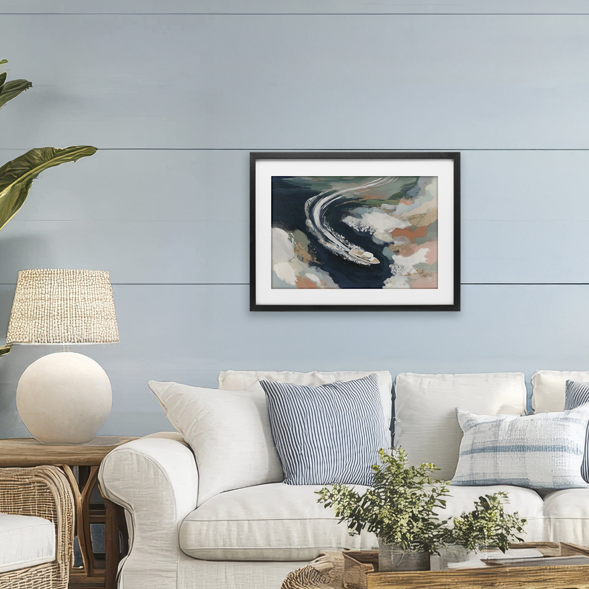 Stupell Industries Boat Wake From Above Black Framed Print Under Glass, design by Chromatic Storm Studio