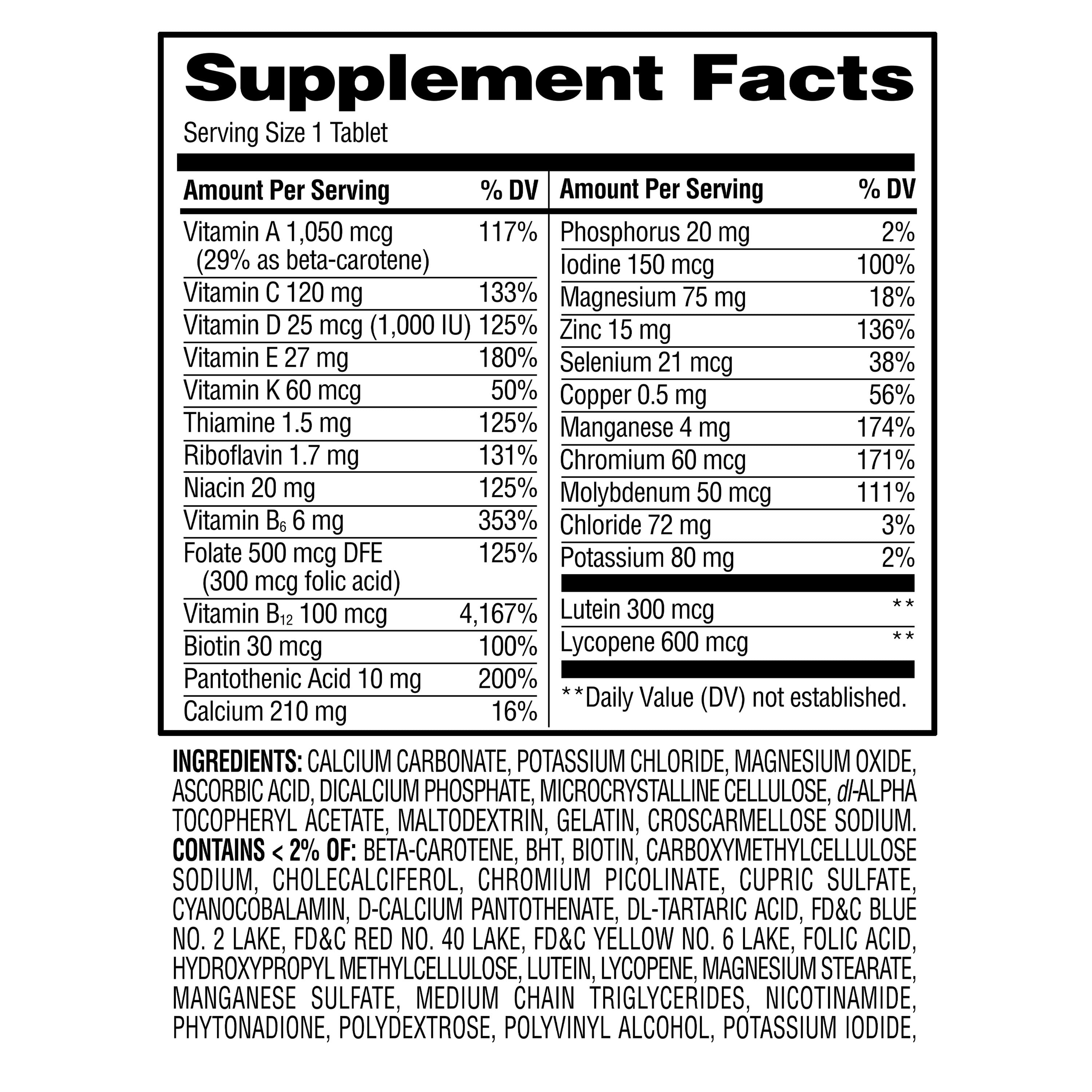 (2 pack) Equate Complete Multivitamin/Multimineral Supplement Tablets, Men 50+, 100 Count, Compare to Centrum® Silver® Men 50+