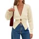 thumbnail image 2 of Cárdigan de Punto para Mujer, Larga, Cuello en V, Suéter de una Sola Hoja con Botones, Ropa de Abrigo Beige L, 2 of 9
