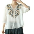 thumbnail image 1 of DTBPRQ Women's Summer Embroidered Mexican Shirts Short Sleeve Casual Tops Blouse Casual Cotton Linen Shirts, 1 of 5