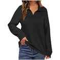 thumbnail image 2 of Fanxing Women Quarter Zip Pullover Oversized Ribbed Quilted V Neck Collared Fall Winter Tunics Casual Solid Color Sweatshirts Black XL, 2 of 9