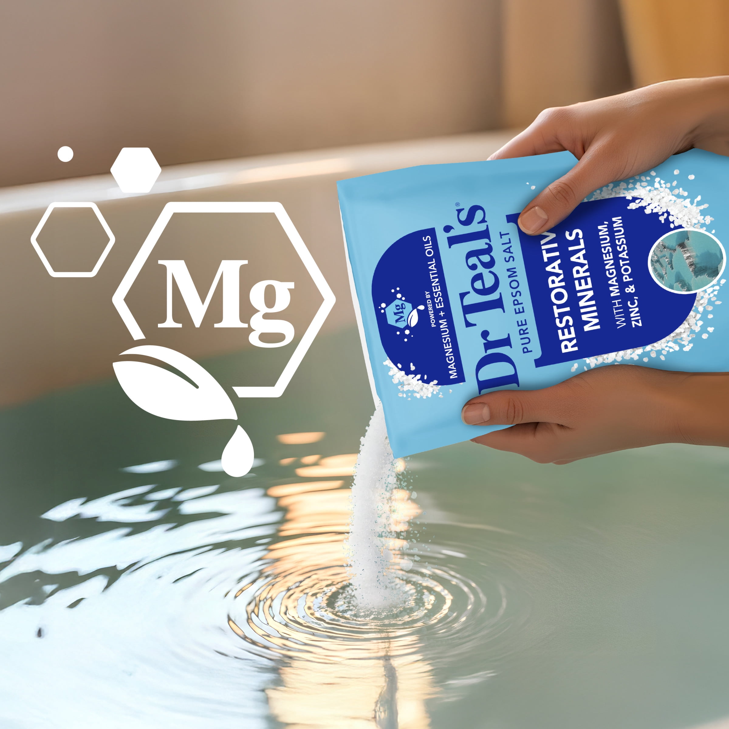 Dr Teal's Epsom Salt Magnesium Soak, Restorative Minerals with  Potassium & Zinc, 3 lbs