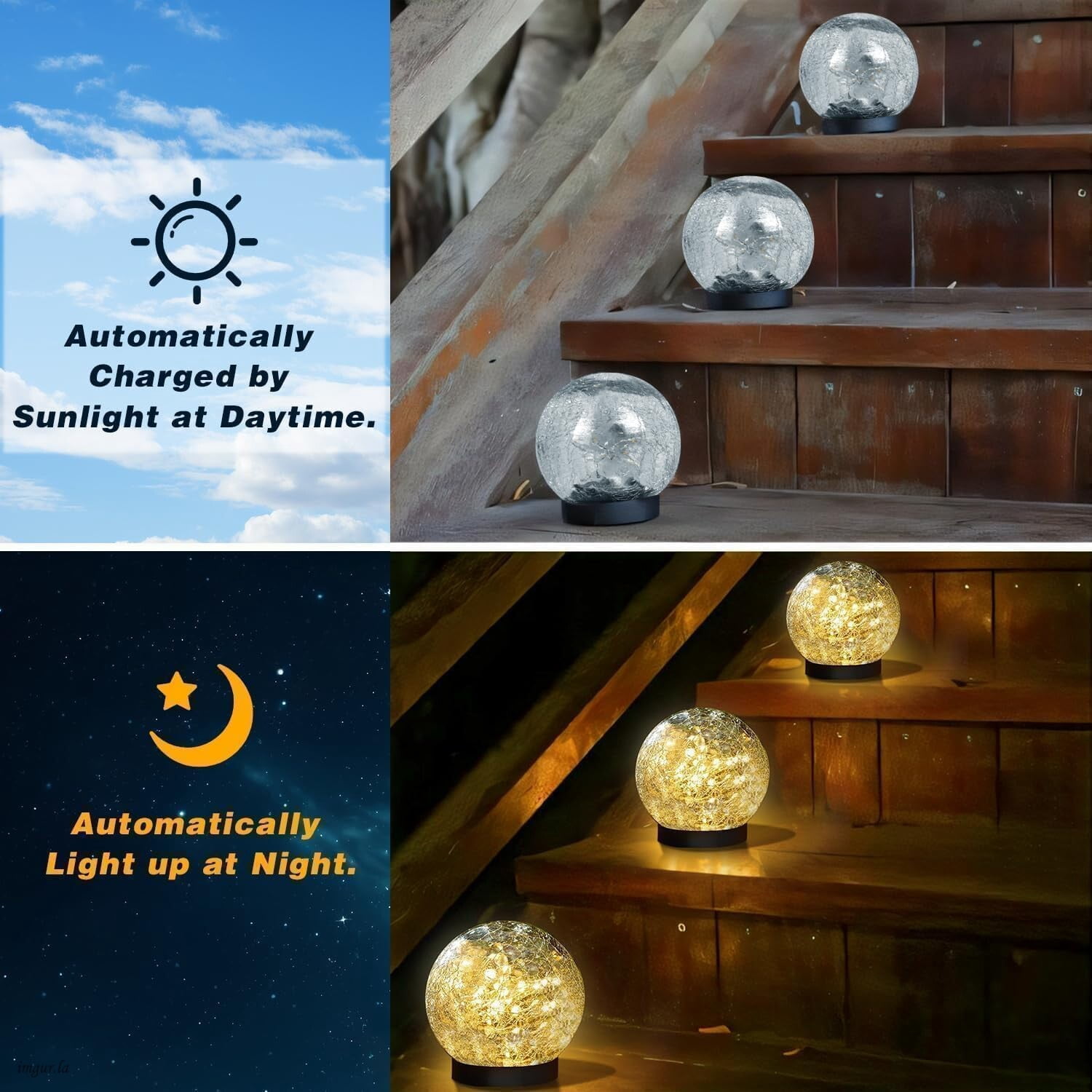 4 Pack Solar Globe Lights Outdoor, 3.9 inch Warm White LED Cracked Glass Path Lights, Waterproof Solar Landscape Lighting for Garden, Yard, Patio, Walkway & Step Decoration