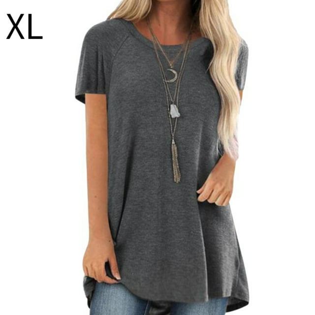 Camiseta de mujer con cuello redondo, manga corta, camiseta informal de color sólido, gris, XL Vogacara AP001654-14