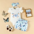 thumbnail image 5 of Newborn Baby Girl Summer Clothes Short Sleeve Butterfly Romper Bodysuit Ruffle Butterfly Bow Shorts Headband 3Pcs Set Cute Outfits Kaprioy Baby Clothes for Girls, 5 of 6